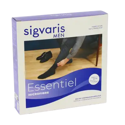 Sigvaris Essentiel Microfibre Bas Auto-fixants  Homme Classe 2 Noir Large Normal à SENNECEY-LÈS-DIJON