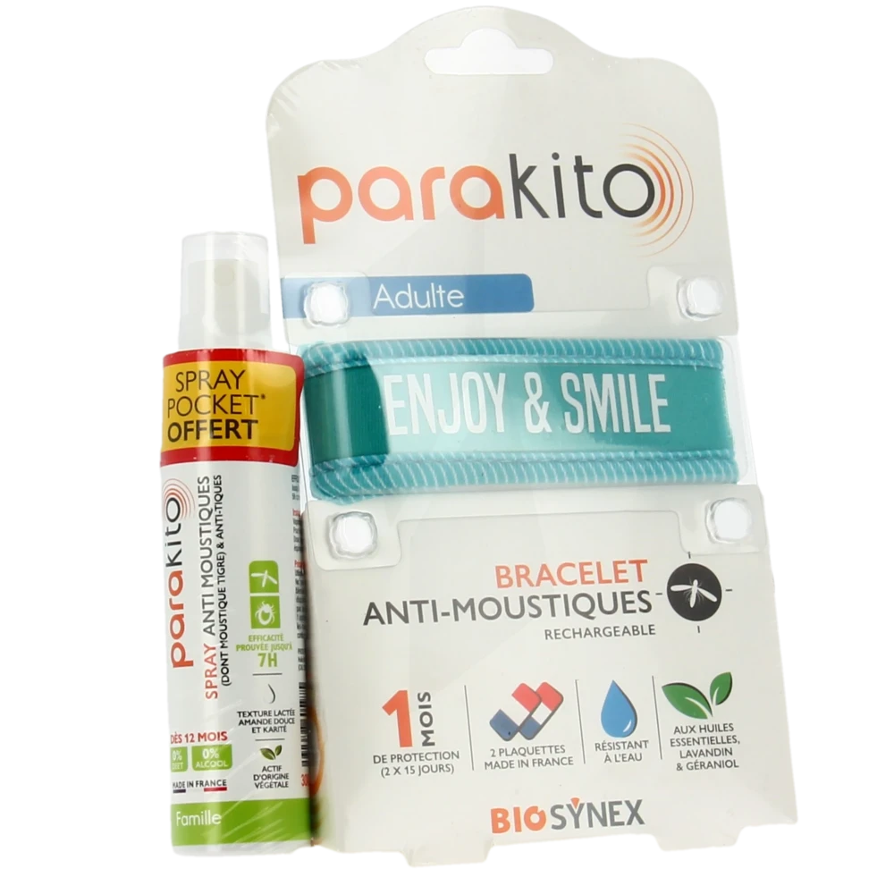 Parakito Bracelet Anti-moustique Adulte Good Vibes Bleu +spray Offert 30ml