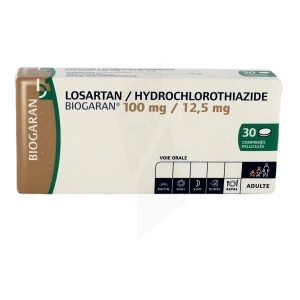 Losartan/hydrochlorothiazide Biogaran 100 Mg/12,5 Mg, Comprimé Pelliculé