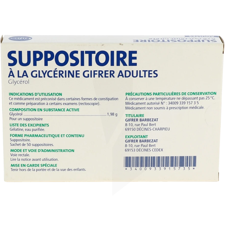 Suppositoire à la glycérine Gifrer x50, Constipation - IllicoPharma