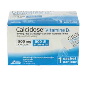 Calcidose Vitamine D3, 500 Mg/800 Ui, Poudre Pour Solution Buvable En Sachet