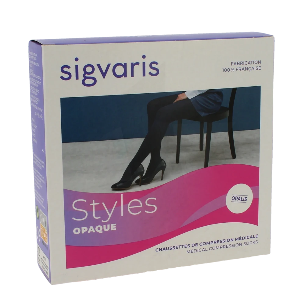 Sigvaris Styles Opalis Opaque Chaussette Classe 2 Femme Noir Long S