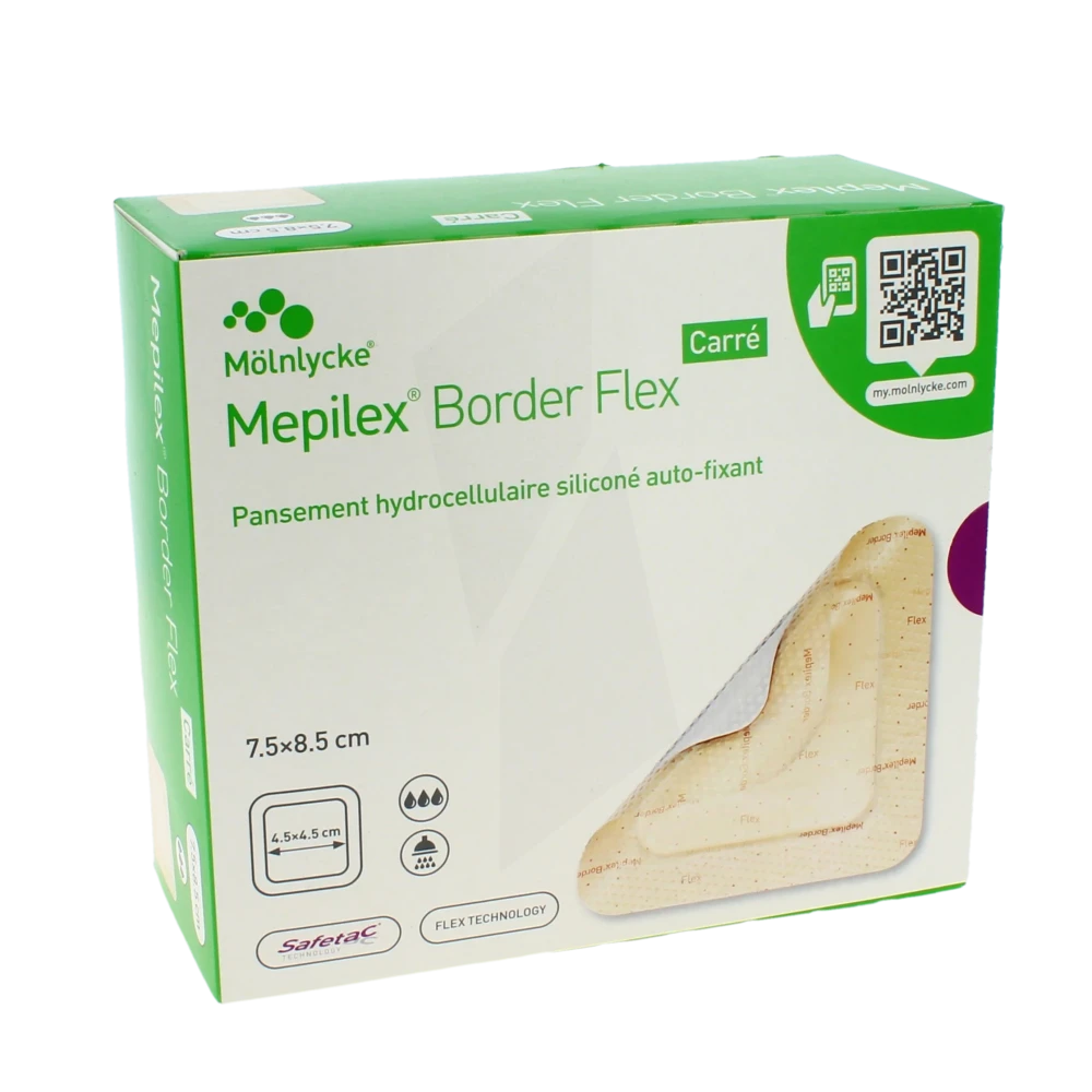 Mepilex Border Flex Carre Pansement Hydrocellulaire Adhésif Stérile Siliconé 7,5x8,5cm B/16