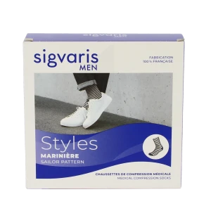 Sigvaris Styles Motifs Mariniere Chaussettes  Homme Classe 2 Marine Blanc Large Normal