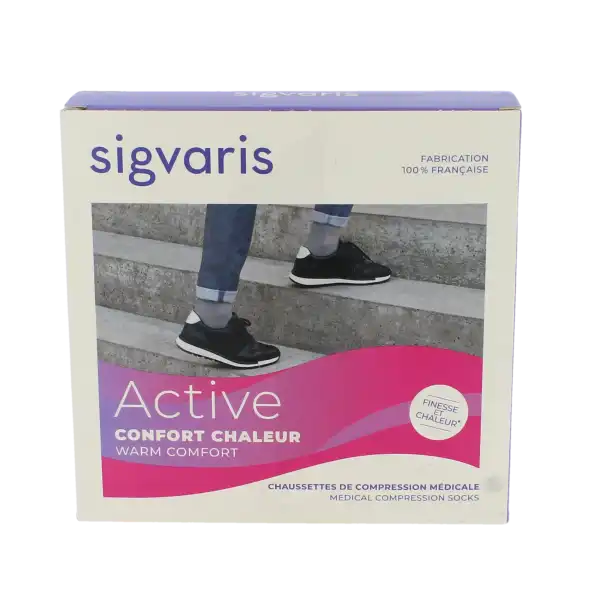 Sigvaris Active Confort Chaleur Soyance Chaussette Classe 2 Femme Noir Long S