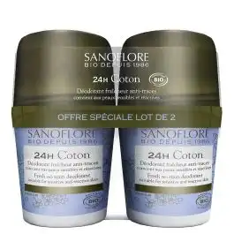 Sanoflore Déodorant 24h Coton Bio 2roll-on/50ml à Annecy