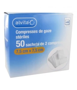 Alvita Compresses Stérile Gaze Hydrophile 10x10cm 50 Sachets/2