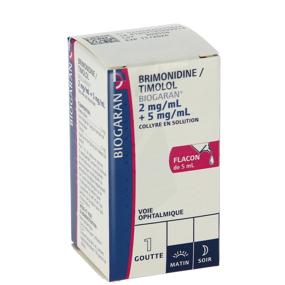 Brimonidine/timolol Biogaran 2 Mg/ml + 5 Mg/ml, Collyre En Solution
