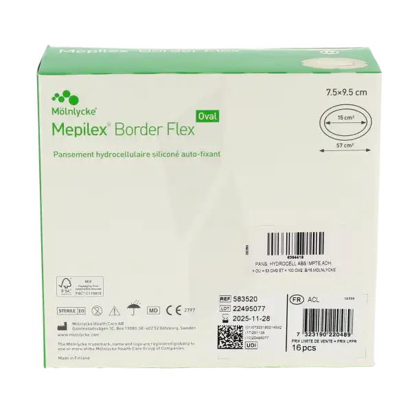 Mepilex Border Flex Oval Pansement Hydrocellulaire Adhésif Stérile Siliconé 7,5x9,5cm B/16