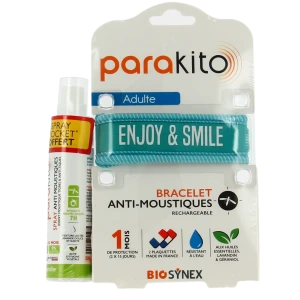 Parakito Bracelet Anti-moustique Adulte Good Vibes Bleu +spray Offert 30ml