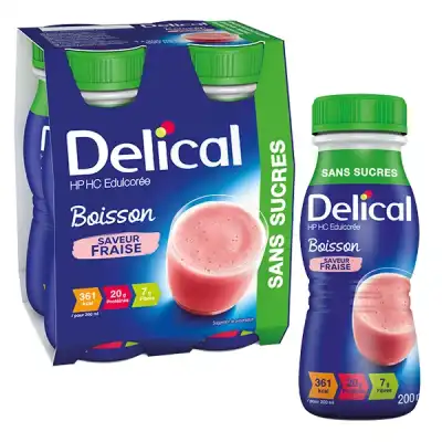 Delical Boisson Sans Sucres Hp Hc Nutriment Fraise 4bouteilles/200ml à UGINE