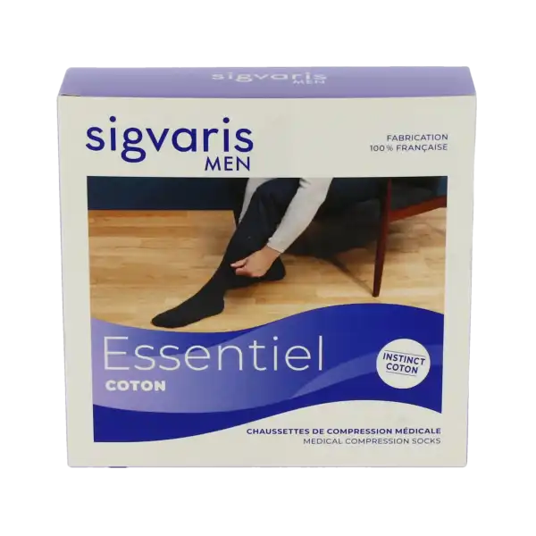 Sigvaris Essentiel Coton Chaussettes  Homme Classe 3 Noir Large Long