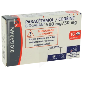 Paracetamol/codeine Biogaran 500 Mg/30 Mg, Comprimé