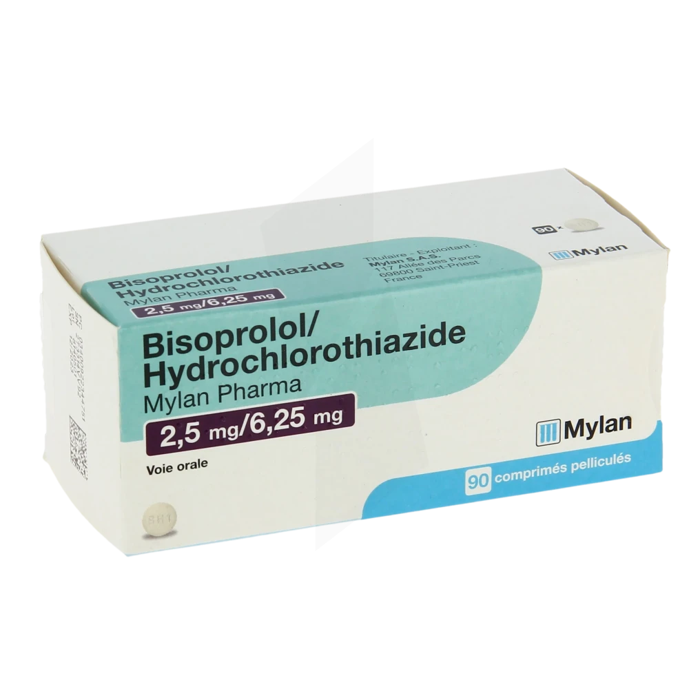 Bisoprolol/hydrochlorothiazide Viatris 2,5 Mg/6,25 Mg, Comprimé Pelliculé