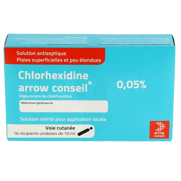 Chlorhexidine Arrow Conseil 0,05 %, Solution Pour Application Locale En Récipient Unidose