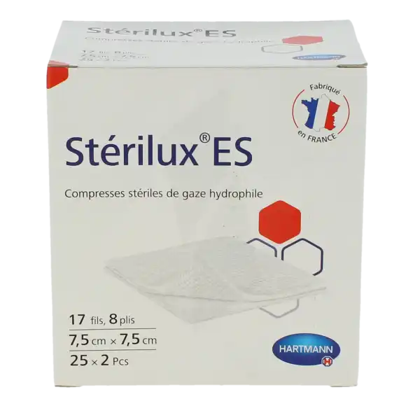 Sterilux Es Compr Gaze Stérile 7,5x7,5cm 25sach/2