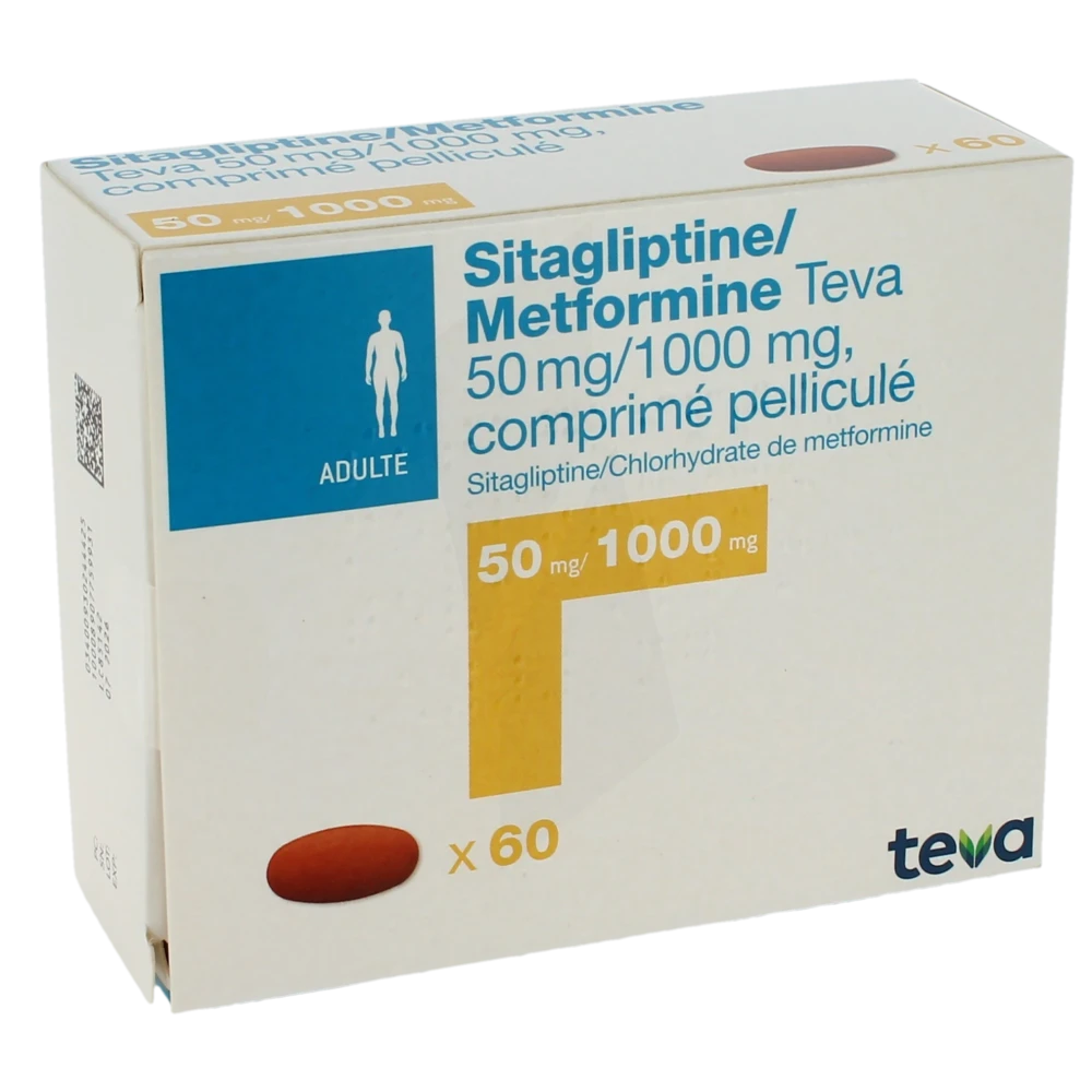 Sitagliptine/metformine Teva 50 Mg/1000 Mg, Comprimé Pelliculé