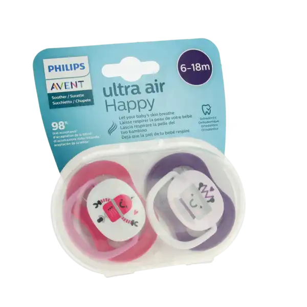 Avent Ultra Air Sucette Silicone 6-18mois Love Papa B/2