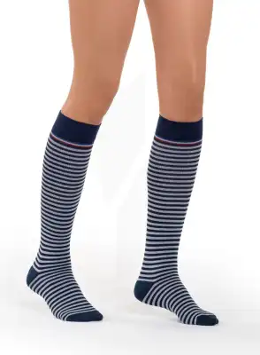 Sigvaris Styles Marinière Chaussette Classe 2 Femme Marine/blanc Long L à Pont à Mousson