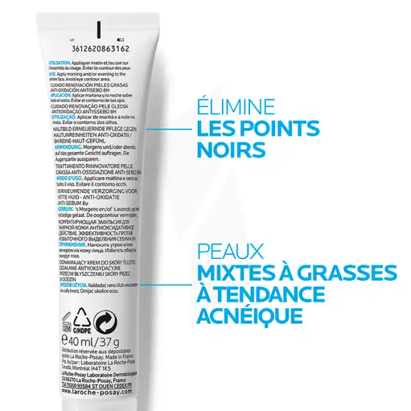 La Roche Posay Effaclar K+ Soin Visage Anti Points Noirs Peaux à Tendance Acnéique Tube/40ml