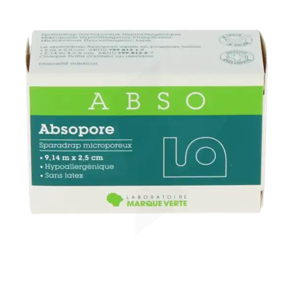 Absopore Sparadrap Microporeux 9,14m X 2,5cm Avec Dévidoir