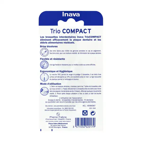 Inava Brossettes Tri Compact étroit
 012 Noir 0,6mm/ Bleu 0,8mm/ Jaune 1mm