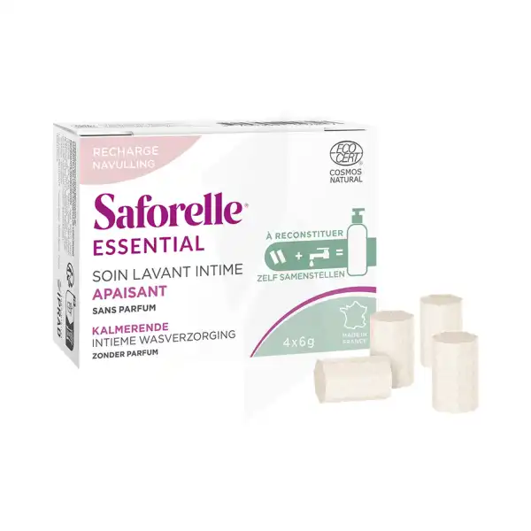Saforelle Essential Soin Lavant Intime A Reconstituer Boîtier De Recharge Apaisant 2x200ml