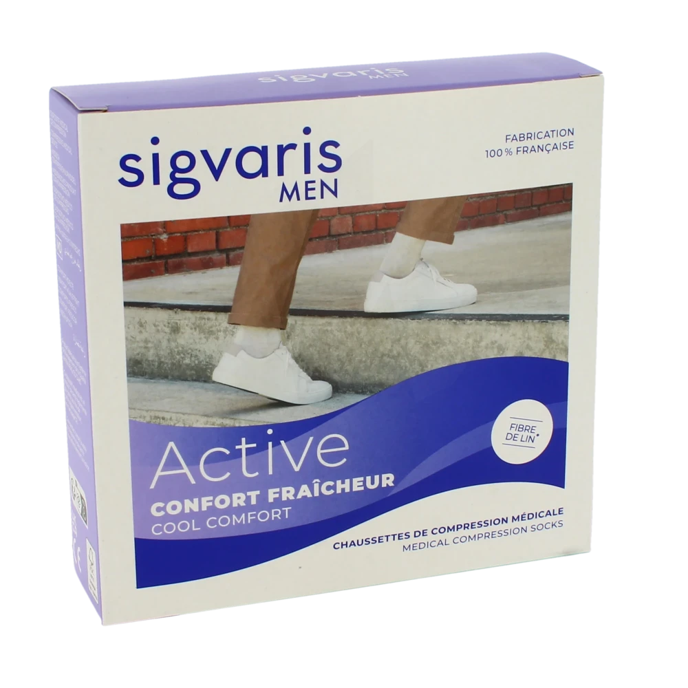 Sigvaris Active Confort FraÎcheur Chaussettes  Homme Classe 2 Écru Large Normal