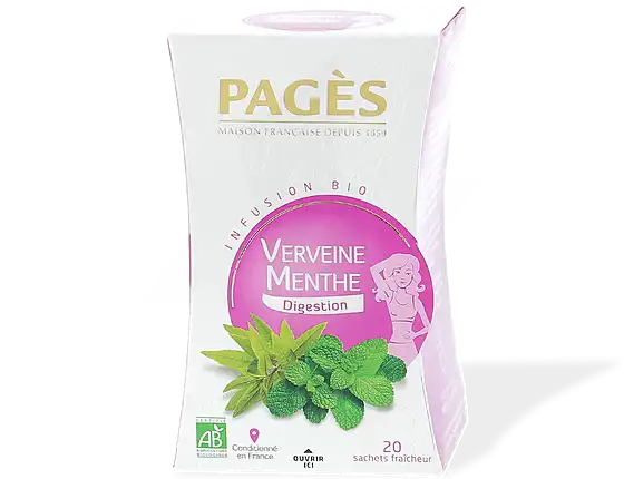 Pagès Verveine Menthe Infusion Bio Digestion Boîte De 20 Sachets