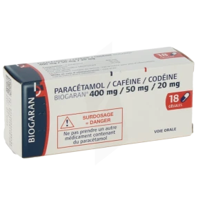 Paracetamol/cafeine/codeine Biogaran 400 Mg/50 Mg/20 Mg, Gélule