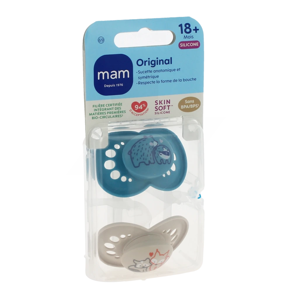 Mam Original Sucette Silicone +18mois Nature B/2