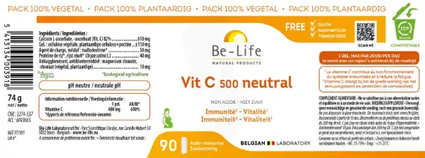 Be-life Vitamine C 500 Neutral Gélules B/90