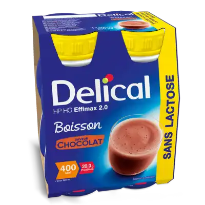 Delical Effimax Boisson Hp Hc Sans Lactose Sans Fibres Nutriment Chocolat 4 Bouteilles/200ml à LE LAVANDOU