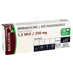 Spiramycine/metronidazole Biogaran 1,5 M.u.i./250 Mg, Comprimé Pelliculé