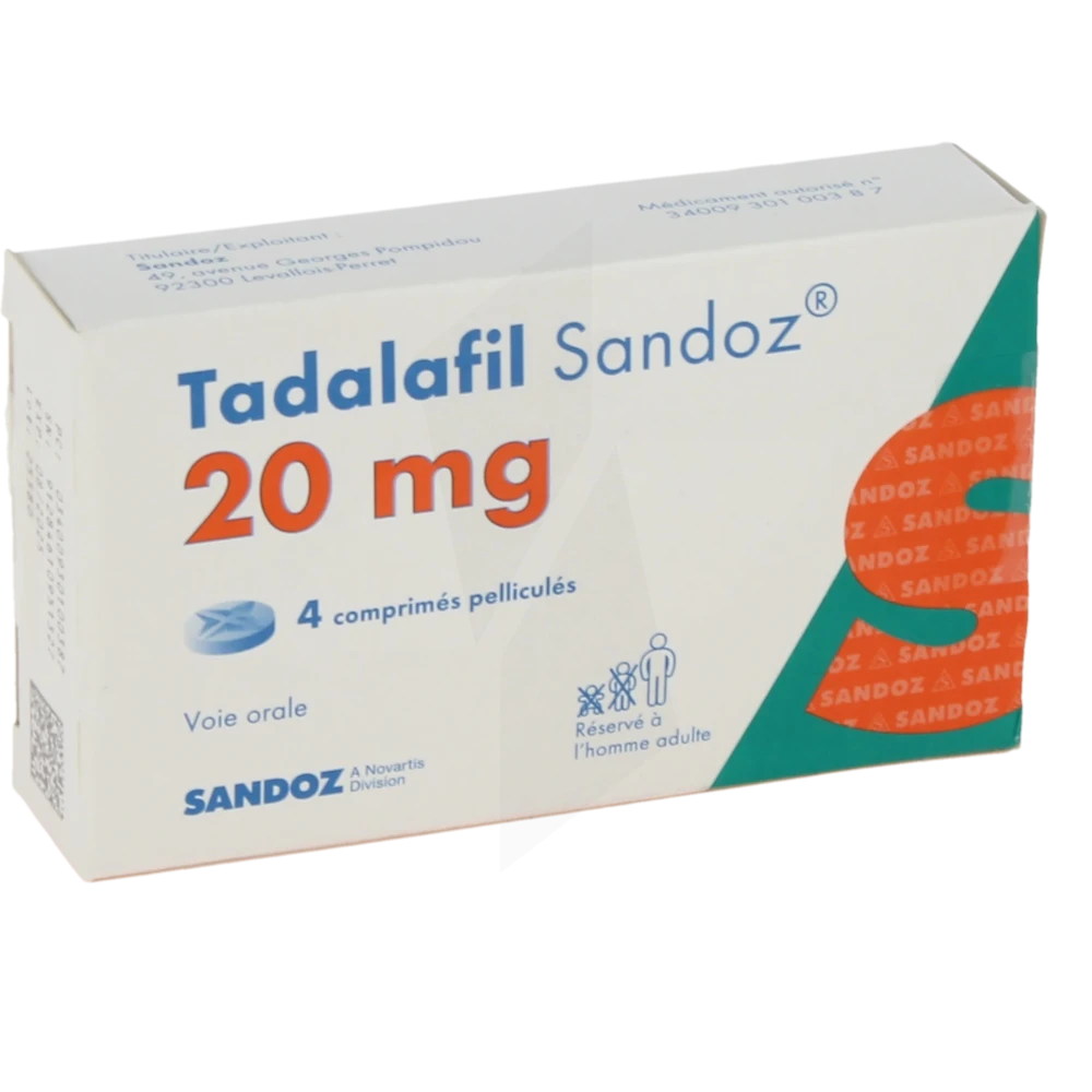 Tadalafil Sandoz 20 Mg, Comprimé Pelliculé