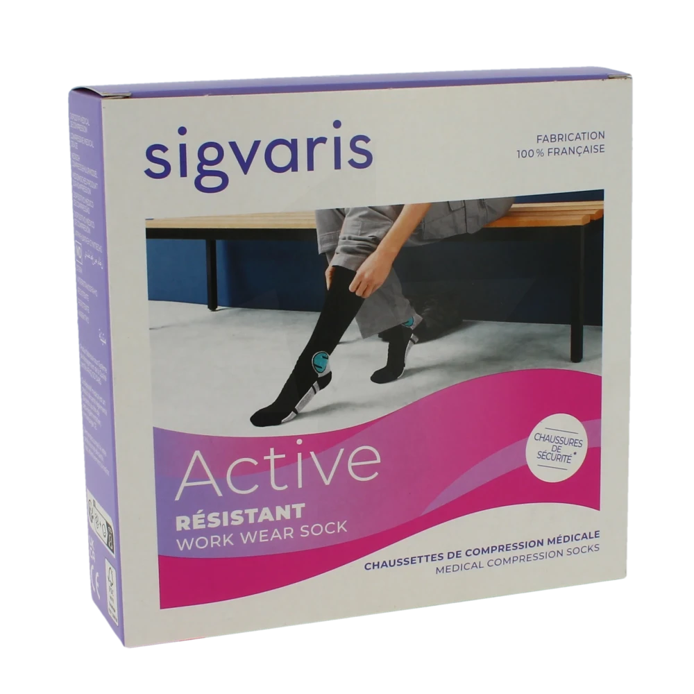 Sigvaris Active Résistant Chaussette Classe 2 Femme Noir/bleu Normal S