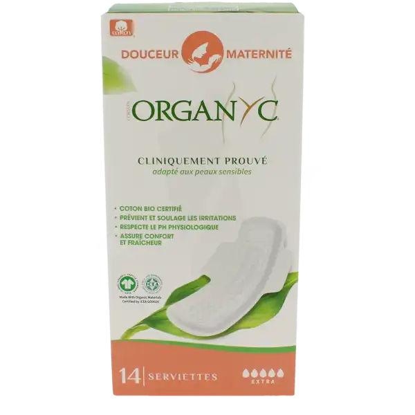 Organyc Serviette Périodique Coton Bio Douceur Maternité Sachet/14