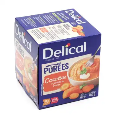 Delical Puree Hp Hc Nutriment Carottes Pointe De Crème 4bols/200 à Saint-Brevin-les-Pins