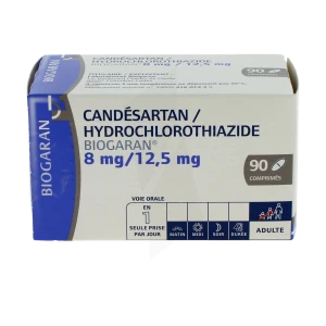 Candesartan/hydrochlorothiazide Biogaran 8 Mg/12,5 Mg, Comprimé