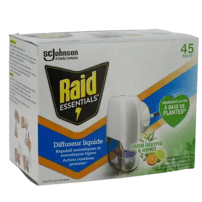 Raid Essentials Diffuseur Liquide Répulsif moustiques et moustiques tigres 45 Nuits