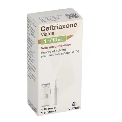 Ceftriaxone Viatris 1 G/10 Ml, Poudre Et Solvant Pour Solution Injectable (iv) à Dreux