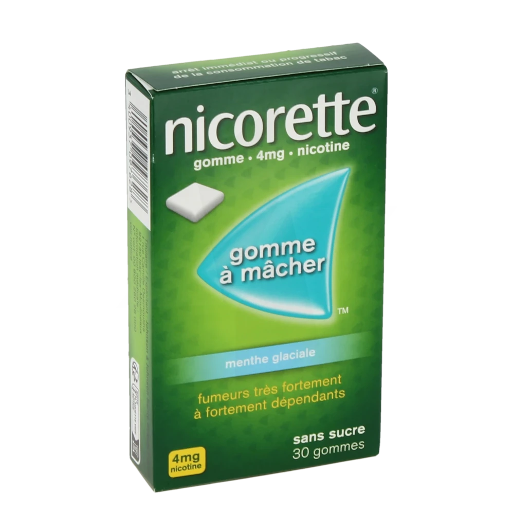 Nicorette Menthe Glaciale 4 Mg Sans Sucre, Gomme à Mâcher Médicamenteuse édulcorée Au Xylitol Et à L'acésulfame Potassique