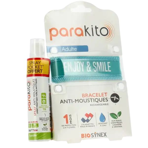 Parakito Bracelet Anti-moustique Adulte Good Vibes Bleu +spray Offert 30ml