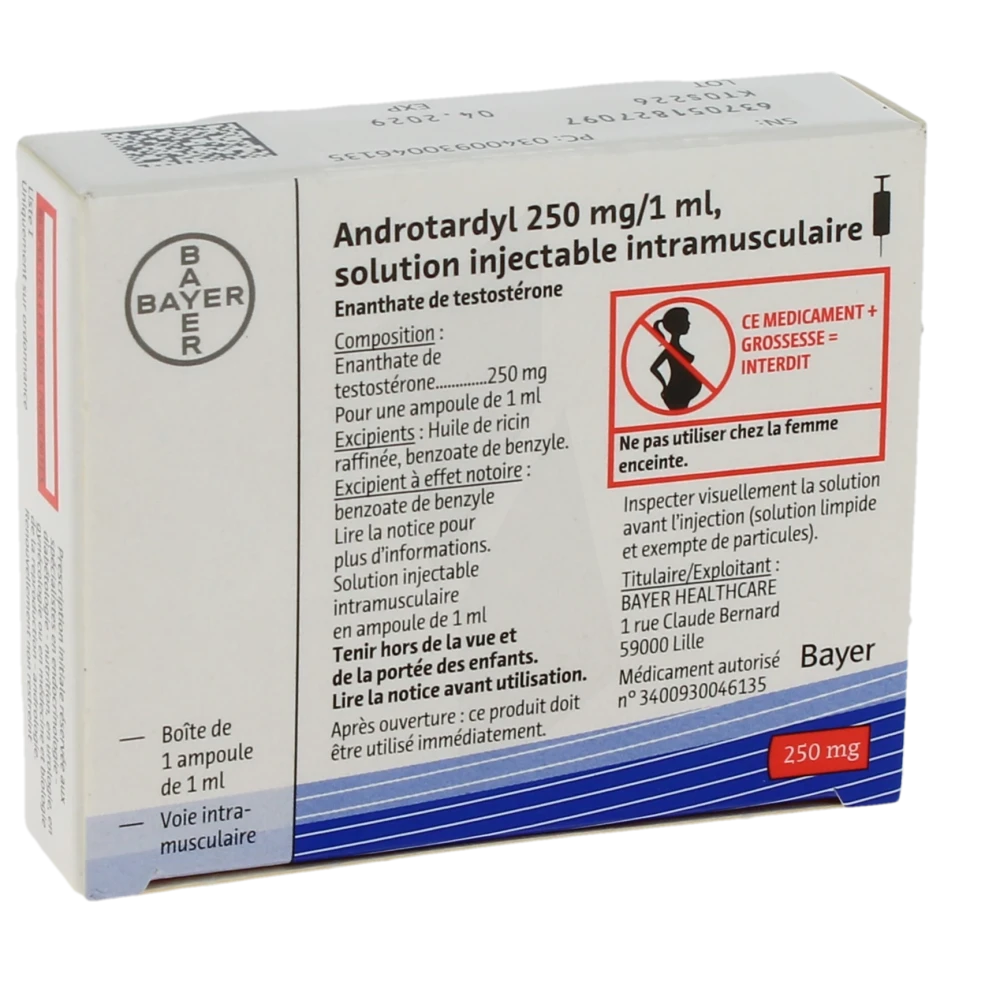 Androtardyl 250 Mg/1 Ml, Solution Injectable Intramusculaire