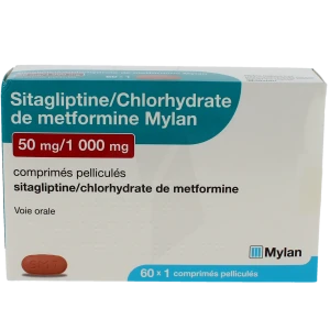 Sitagliptine/chlorhydrate De Metformine Mylan 50 Mg/1000 Mg, Comprimé Pelliculé