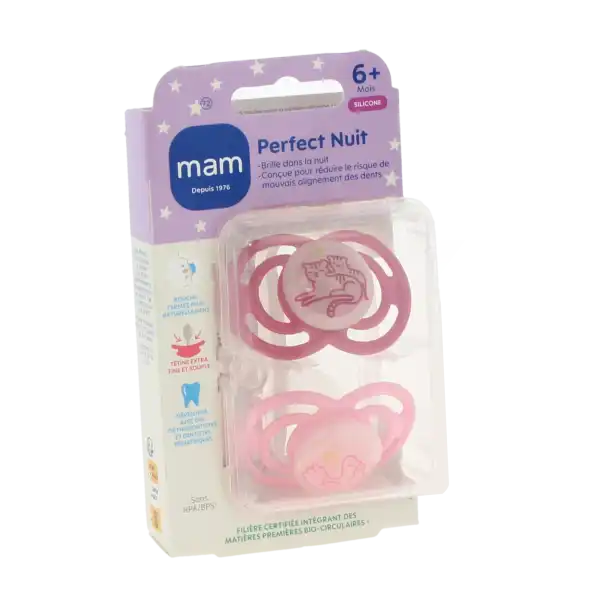 Mam Perfect Sucette Anatomique Silicone +6mois Nuit B/2