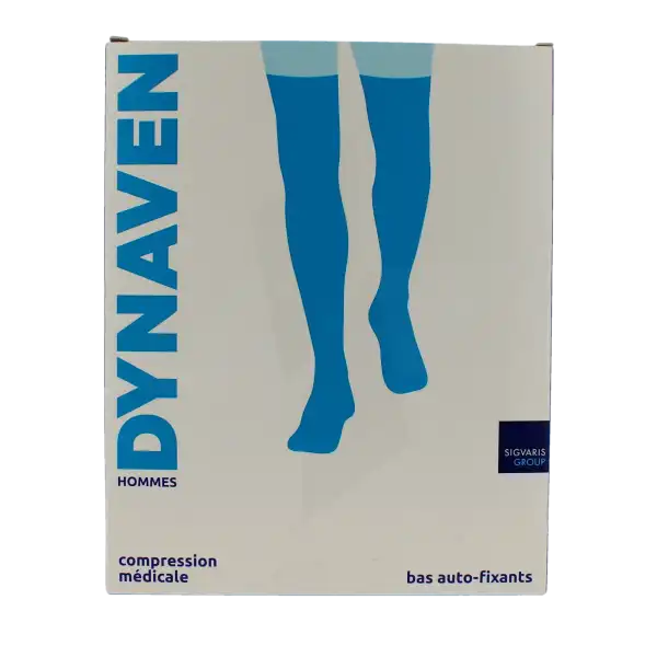 Sigvaris Dynaven Semi-opaque Fin Bas Auto-fixants Classe 2 Homme Noir Long L