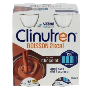 Clinutren Boisson 2 Kcal Nutriment Chocolat 4 Bouteilles/200ml