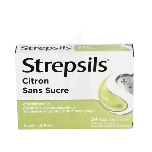 Strepsils Citron Sans Sucre, Pastille édulcorée à L'isomalt, Au Maltitol Et à La Saccharine Sodique