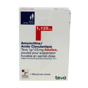 Amoxicilline/acide Clavulanique Teva 1 G/ 125 Mg Adultes, Poudre Pour Suspension Buvable En Sachet-dose (rapport Amoxicilline/acide Clavulanique : 8/1)